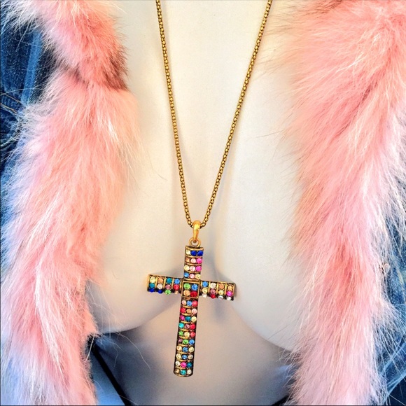 Multi Colored Rhinestone Covered Cross - Picture 4 of 4